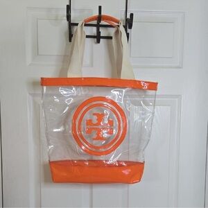 VGUC TORY BURCH Orange/Clear Beach Tote Handbag